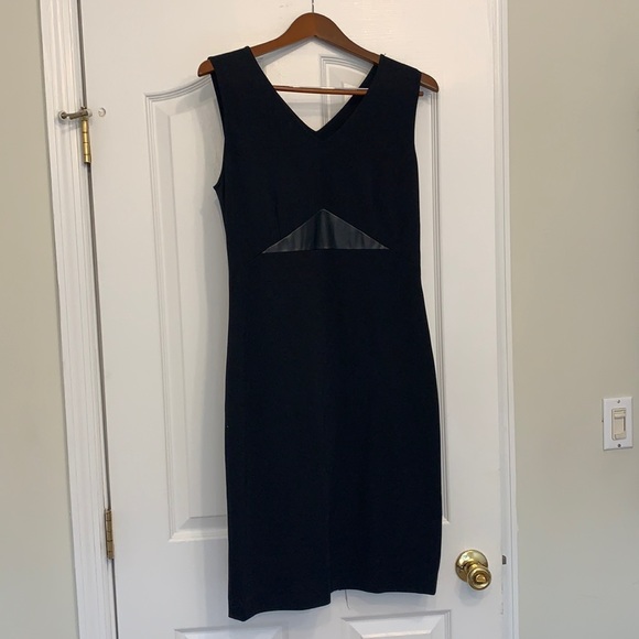 Stretch V-Neck Dress With Vegan Leather Trim